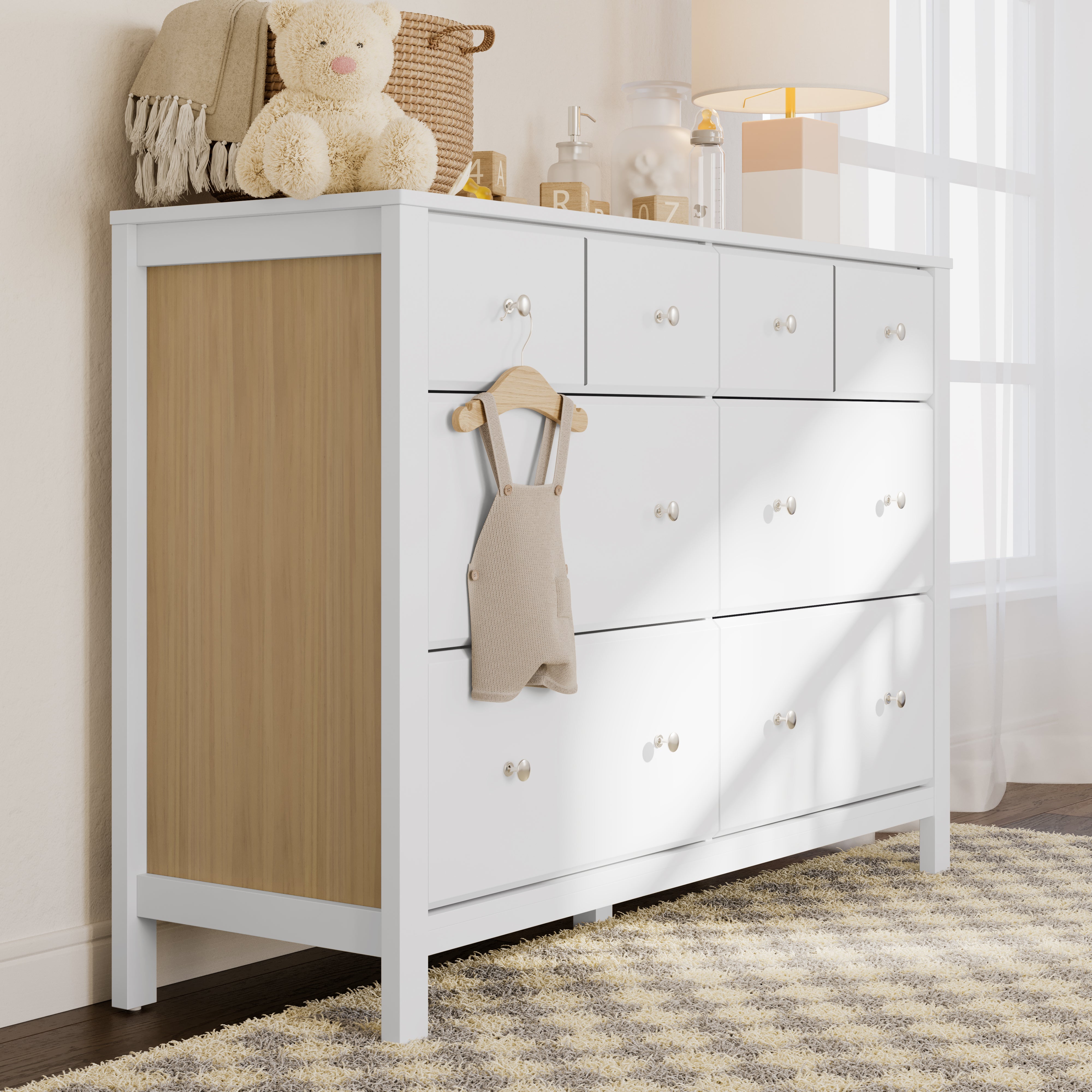 Horizon white with driftwood 6 drawer dresser in a nursery