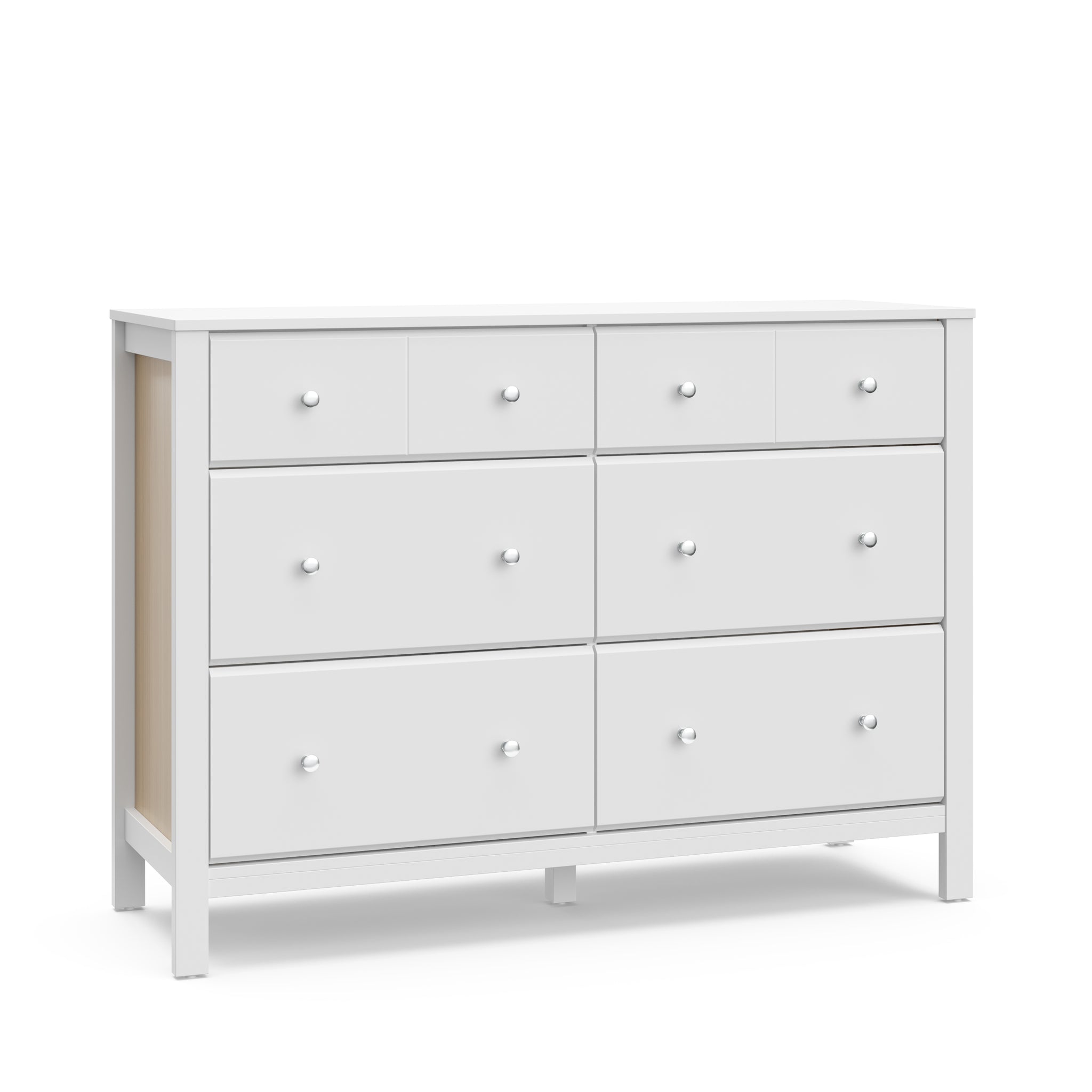 angled view of white with driftwood dresser