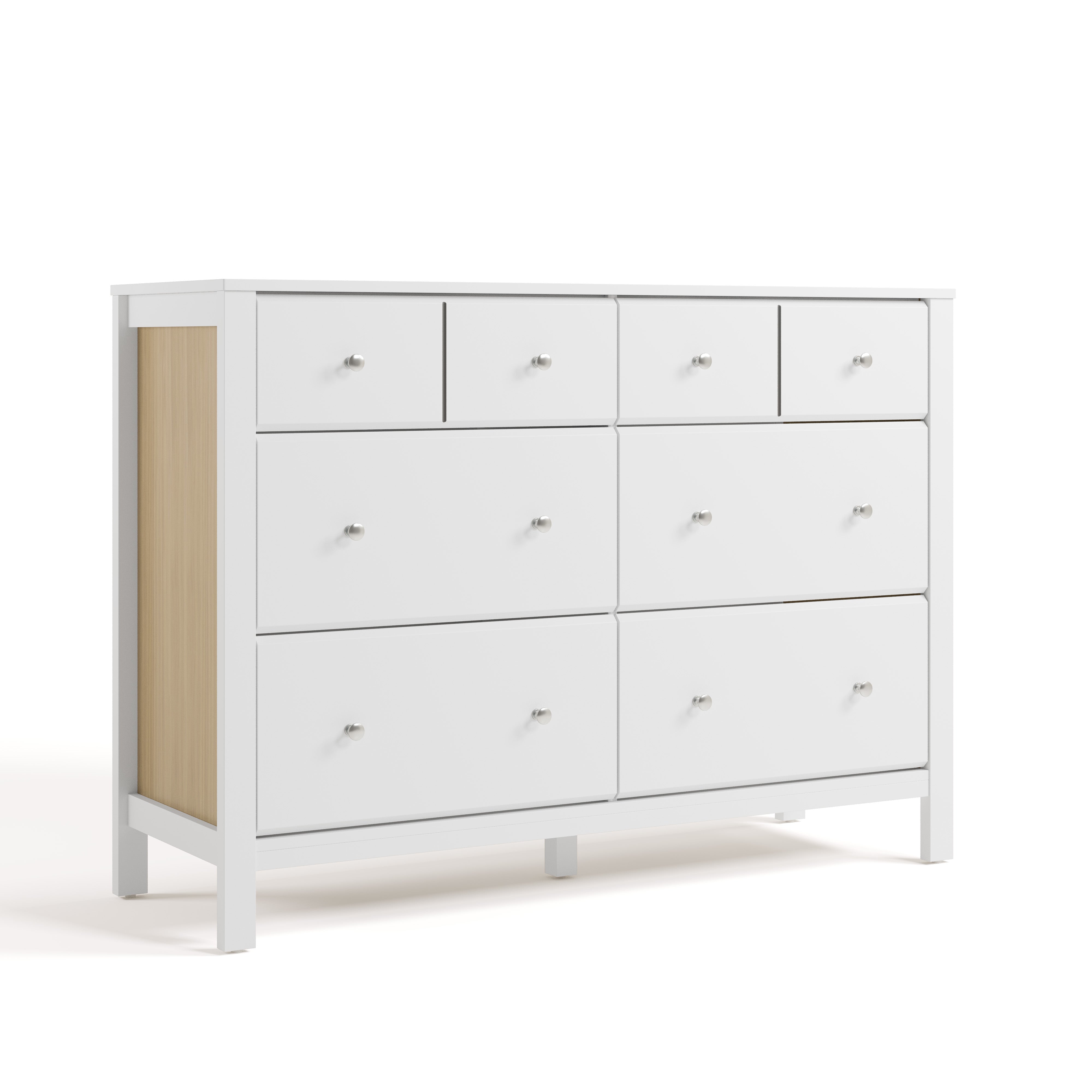 Horizon white with driftwood 6 drawer dresser angle view