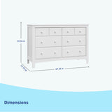 benton 6 drawer white dresser dimensions callout