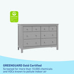 benton 6 drawer pebble gray dresser GREENGUARD Gold Certified callout