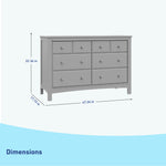 benton 6 drawer pebble gray dresser dimensions callout