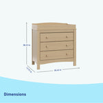 noah 3 drawer chest with topper in driftwood finish dimensions callout