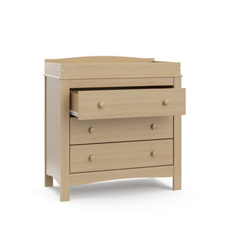 driftwood 3 drawer chest angled view with open drawer