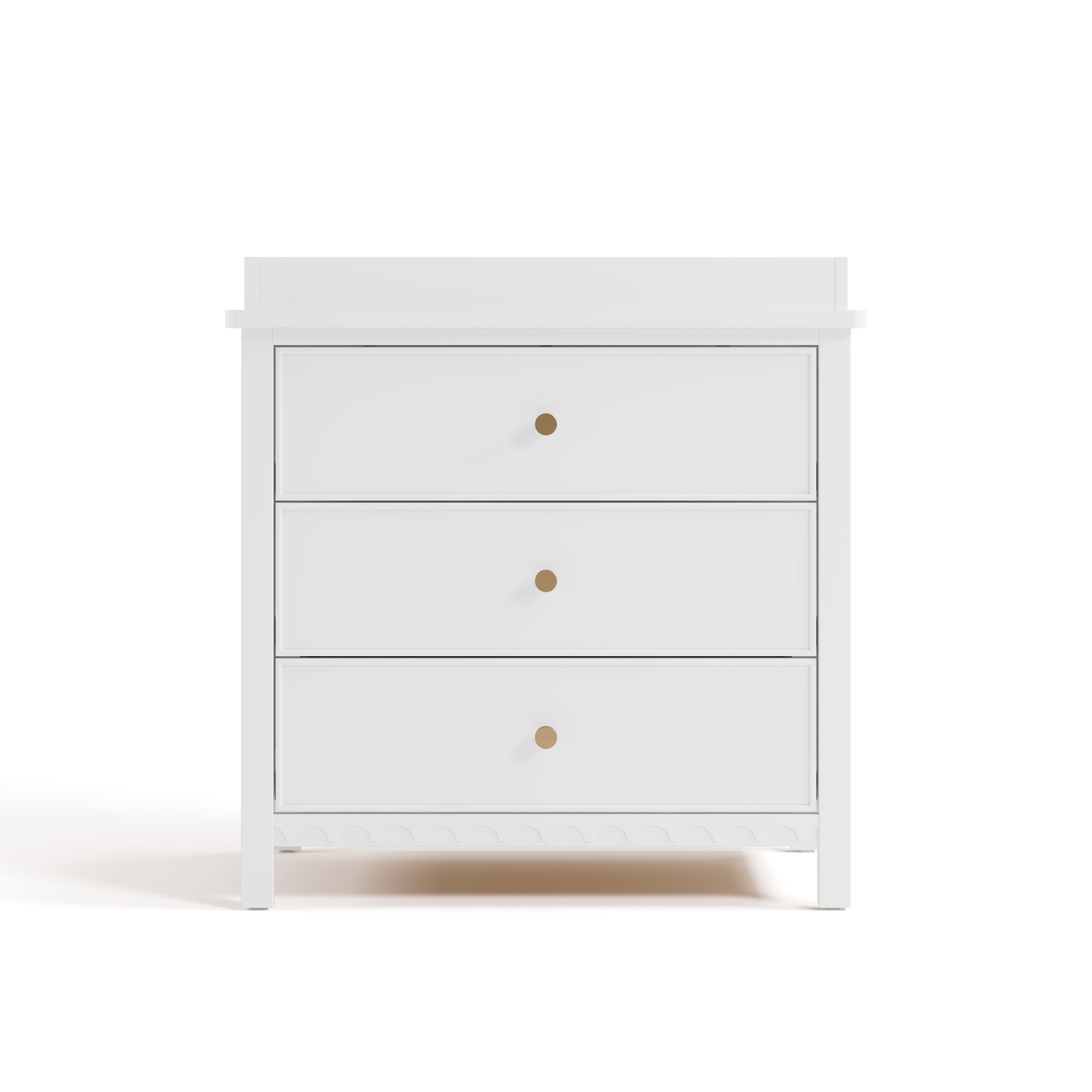 sasha 3 drawer chest with topper in white finish front view