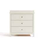 sasha 3 drawer chest with topper in frosted oat finish front view