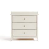 sasha 3 drawer chest with topper in frosted oat finish front view