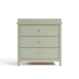 sasha 3 drawer chest with topper in sage finish front view