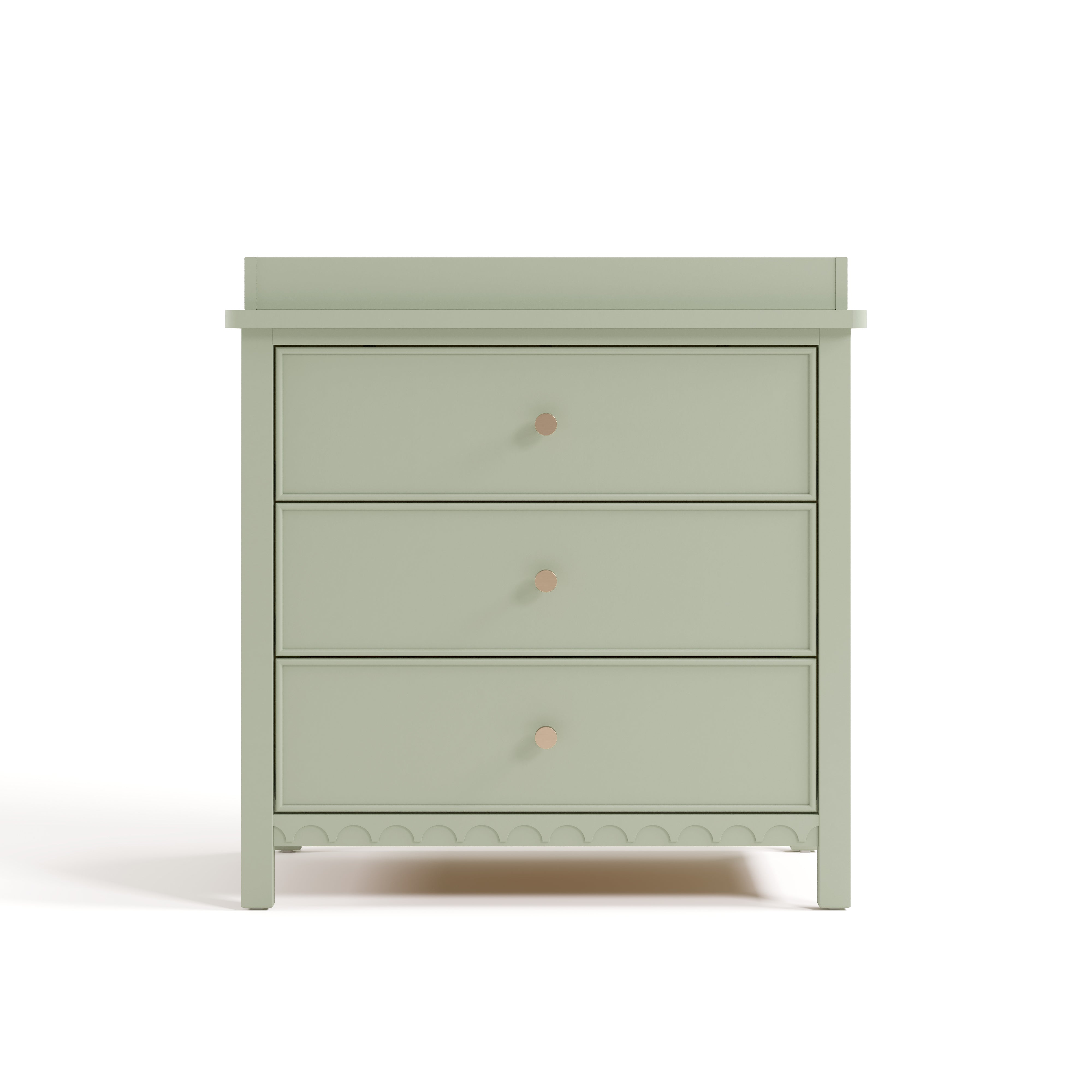 sasha 3 drawer chest with topper in sage finish front view