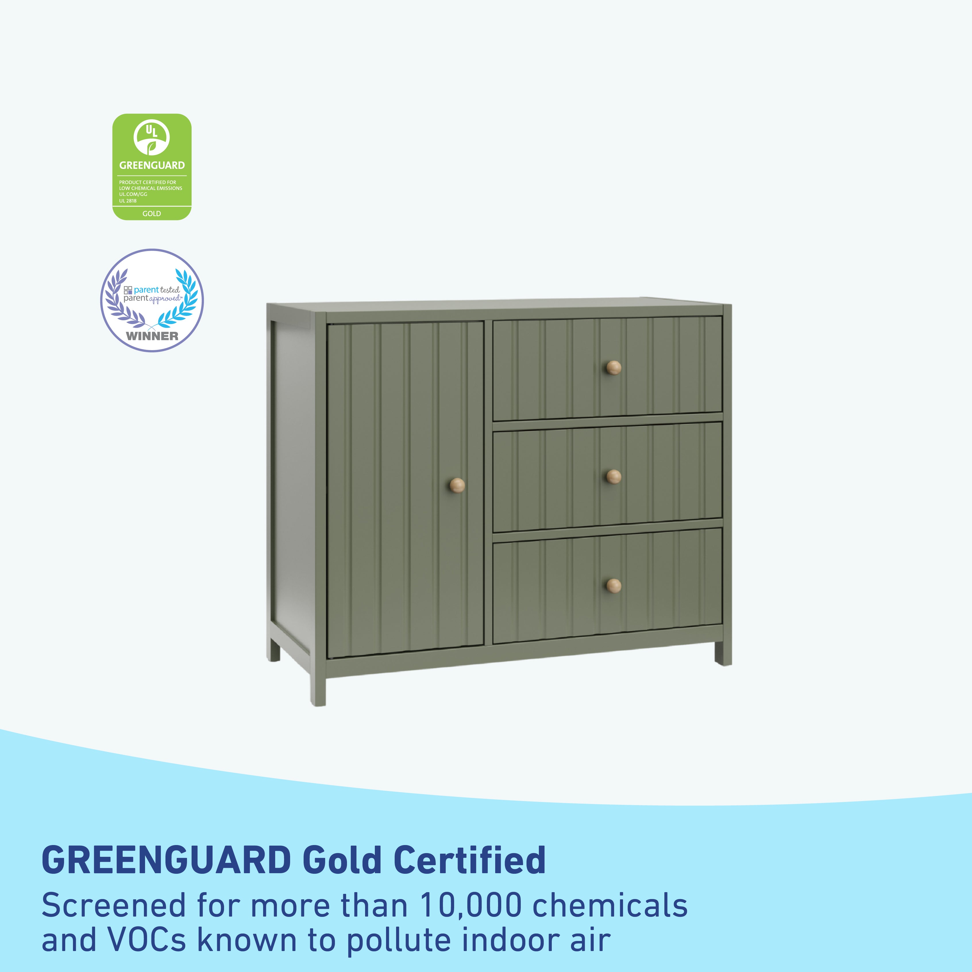 Graco® Teddi® 3 Drawer Combo Dresser with Customizable Knobs.
