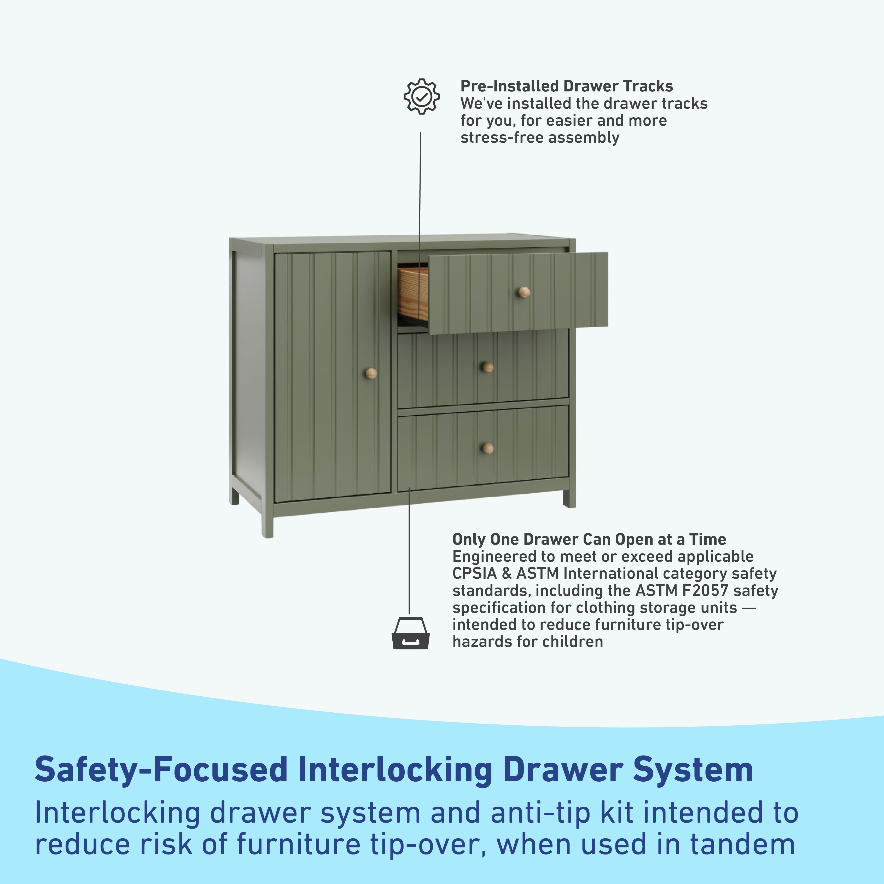 Graco® Teddi® 3 Drawer Combo Dresser with Customizable Knobs.