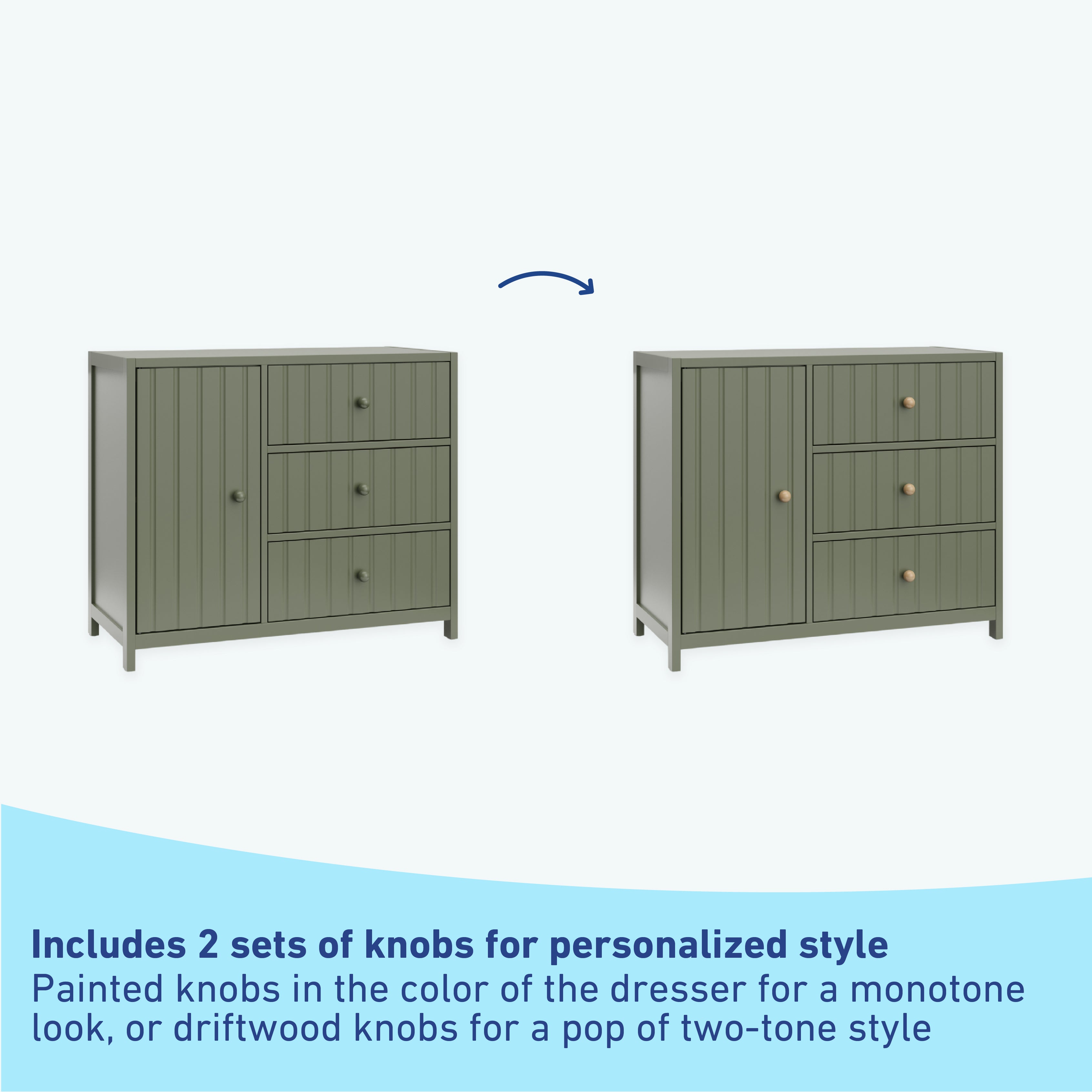 Graco® Teddi® 3 Drawer Combo Dresser with Customizable Knobs.