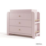 Read-with-me blush with driftwood 3 drawer chest with changing topper with 2025 Graco copyright on bottom right