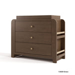 Read-with-me hazelnut with driftwood 3 drawer chest with changing topper with 2025 Graco copyright on bottom right