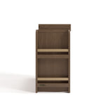 Side view of Read-with-Me 3 drawer chest with bookshelves and changing topper in hazelnut with driftwood