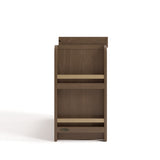 Side view of Read-with-Me 3 drawer chest with bookshelves and changing topper in hazelnut with driftwood