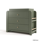 Read-with-me olive with driftwood 3 drawer chest with changing topper with 2025 Graco copyright on bottom right