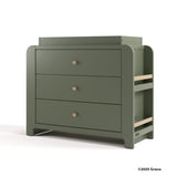 Read-with-me olive with driftwood 3 drawer chest with changing topper with 2025 Graco copyright on bottom right