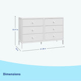 universal 6 drawer white dresser dimensions callout