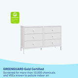 universal 6 drawer white dresser GREENGUARD Gold Certified callout