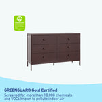 universal 6 drawer espresso dresser GREENGUARD Gold Certified callout