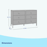 universal 6 drawer pebble gray dresser dimensions callout