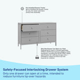 universal 6 drawer pebble gray dresser interlocking drawer callout