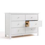 sasha 6 drawer white dresser with right middle drawer open