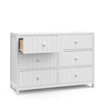 teddi 6 drawer white dresser angle view with left drawer open