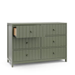 teddi 6 drawer olive dresser angle view with left drawer open