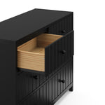 teddi 6 drawer black dresser angle side view with left drawer open