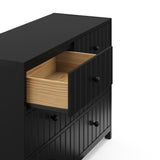 teddi 6 drawer black dresser angle side view with left drawer open