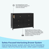 teddi 6 drawer black dresser interlocking drawer callout