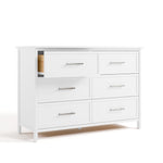 classic white 6 drawer dresser angle view with top left drawer open