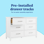 Classic white 6 drawer dresser pre-installed drawer tracks callout