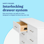 Classic white 6 drawer dresser interlocking drawers callout