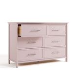 classic blush 6 drawer dresser angle view with top left drawer open