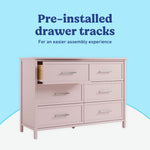 Classic blush 6 drawer dresser pre-installed drawer tracks callout