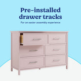 Classic blush 6 drawer dresser pre-installed drawer tracks callout