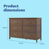 Classic hazelnut 6 drawer dresser with dimensions