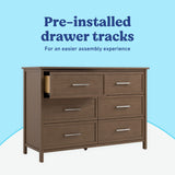Classic hazelnut 6 drawer dresser pre-installed drawer tracks callout