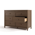 Olivia hazelnut 6 drawer dresser angle view with middle right drawer open