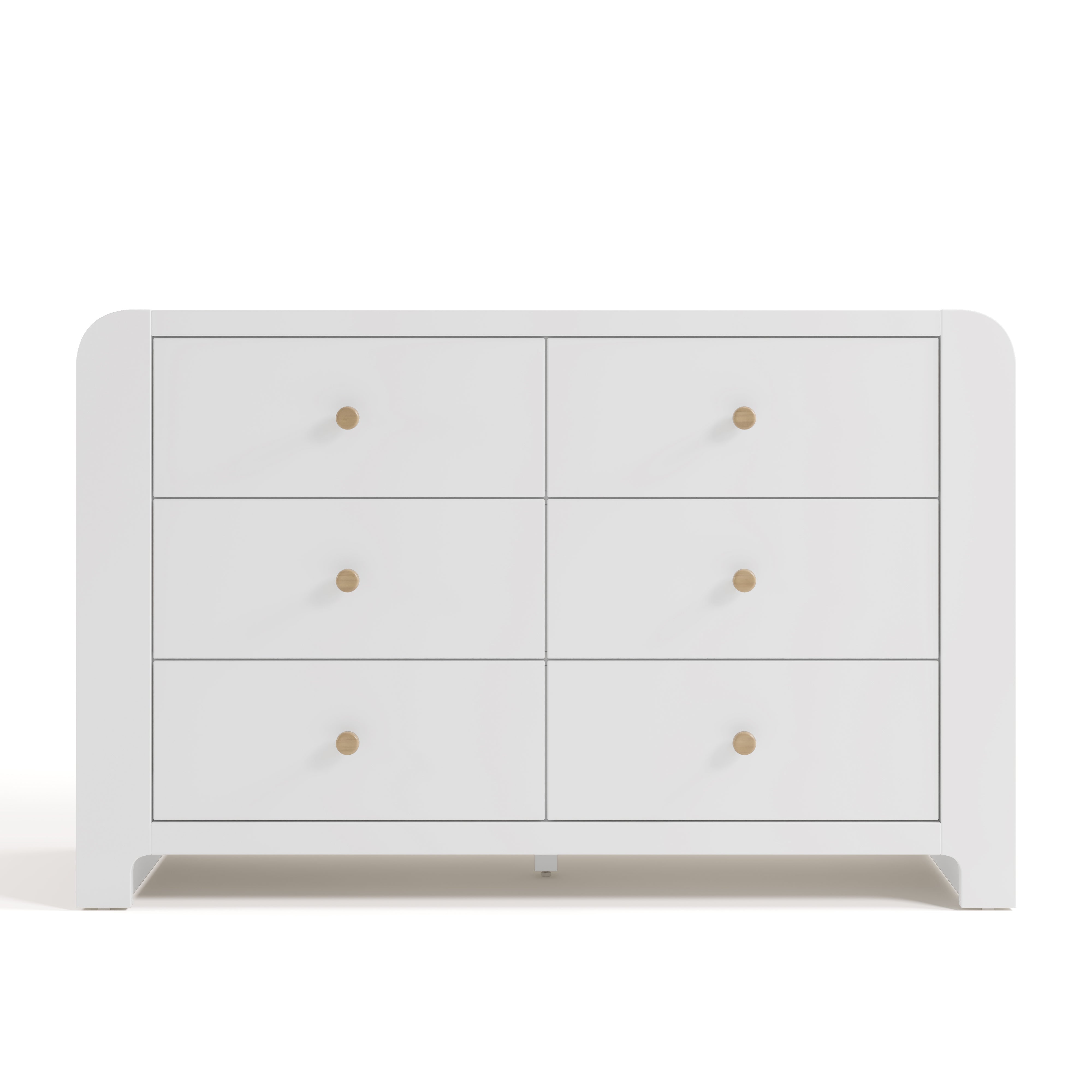Front view of Read-with-Me 6 drawer dresser in white with driftwood