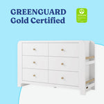 Read-with-Me 6 drawer dresser in white with driftwood GREENGUARD Gold Certified callout