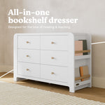 Read-with-Me 6 drawer dresser in white with driftwood all-in-one callout