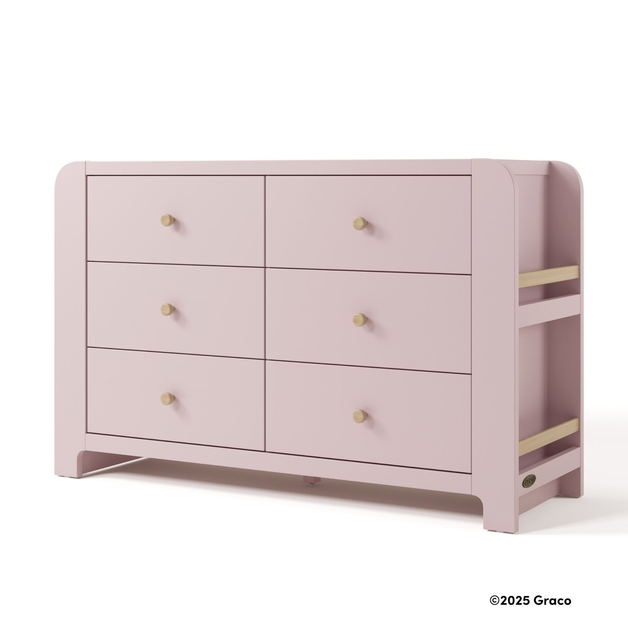 Read-with-me blush with driftwood 6 drawer dresser with 2025 Graco copyright on bottom right