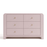 Front view of Read-with-Me 6 drawer dresser in blush with driftwood