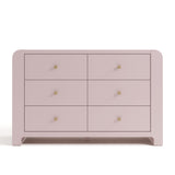 Front view of Read-with-Me 6 drawer dresser in blush with driftwood