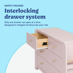 Read-with-Me 6 drawer dresser in blush with driftwood interlocking drawer callout