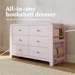 Read-with-Me 6 drawer dresser in blush with driftwood all-in-one callout